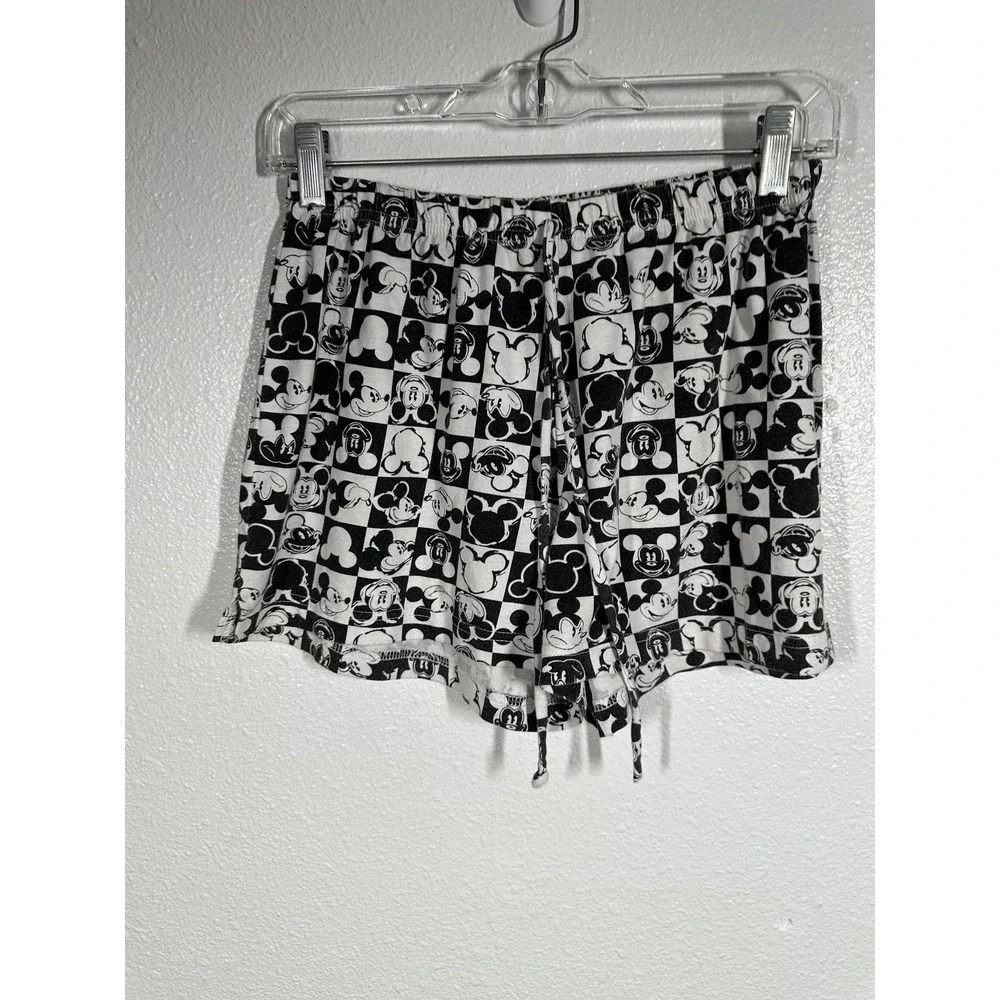 Disney Mickey Mouse Shorts Girls Medium 7/9 Black White Checkered Lounge PJ‎ - Picture 6 of 6